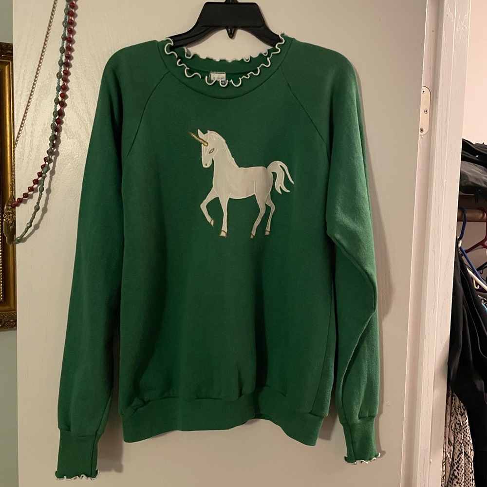 Vintage Retro Green Unicorn XL Appliqué Sweatshirt